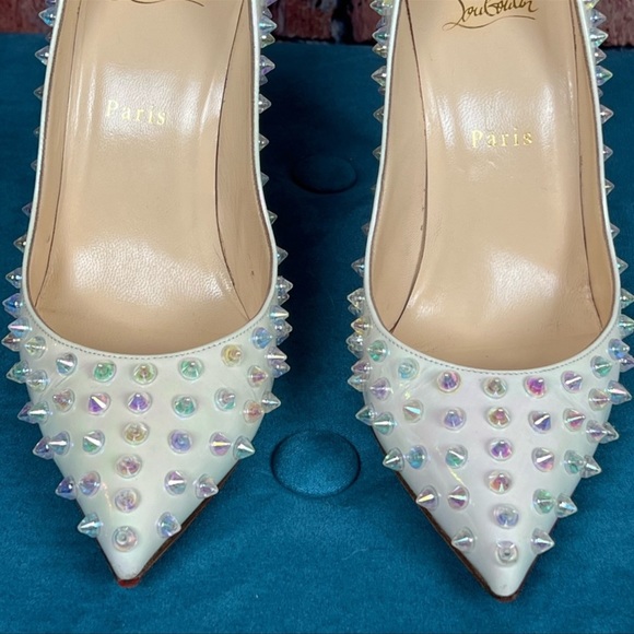 COPY - Christian Louboutin Pigalle Follies Aurora Borealis/White Spikes 100 Pu - Picture 4 of 5